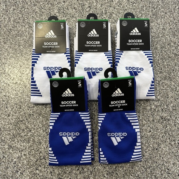 adidas Other - Adidas Soccer Socks Size S Youth 13C-4Y Blue Team Speed Lot 5 Pairs Cushioned
